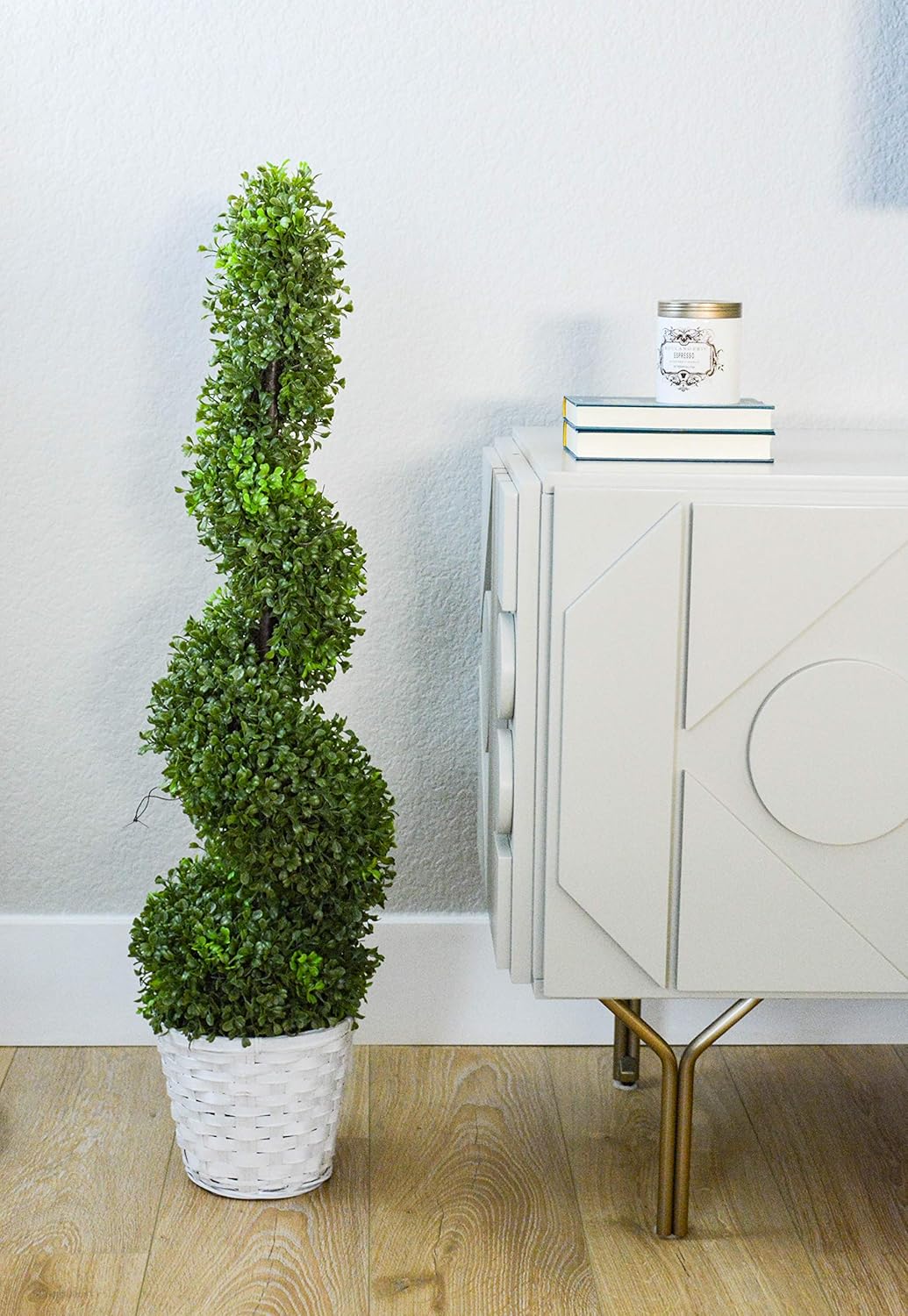 Admired by Nature 2 x 3' Aritificial Boxwood Leave Spiral Topiary Plant Tree in Plastic Pot, Green/Two-Tone -