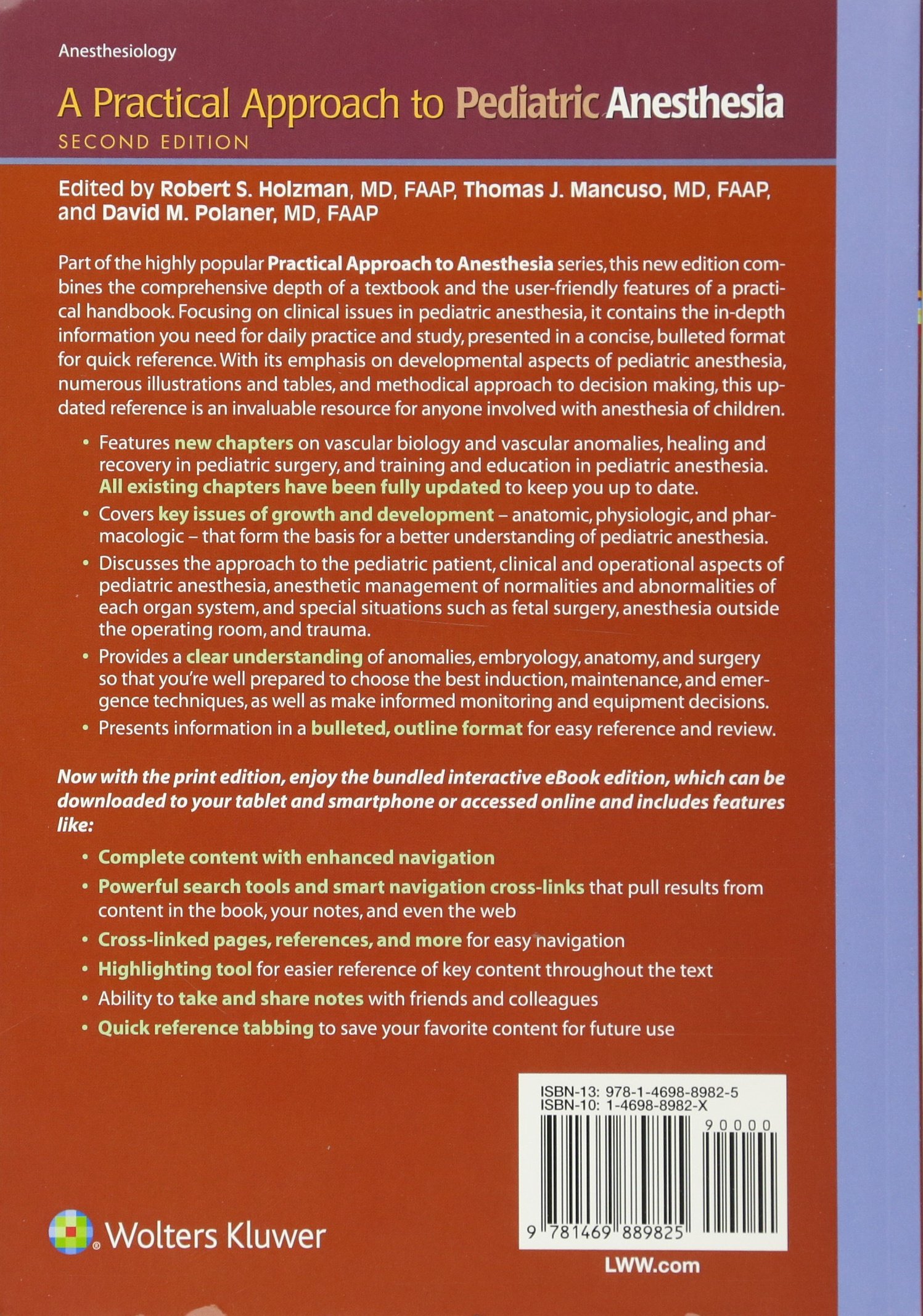 A Practical Approach to Pediatric Anesthesia: Robert S. Holzman MD, Thomas  J. Mancuso MD, David M. Polaner MD: 9781469889825: Anesthesiology: Amazon  Canada