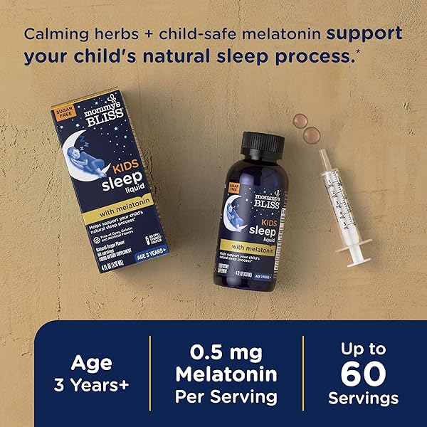 MOMMY’S BLISS KIDS SLEEP LIQUID WITH MELATONIN & CALMING HERBS | MELATONIN FOR CHILDREN 3 YEARS & UP | GRAPE FLAVOR | SUGAR FREE | 4 FL OZ (60 SERVINGS)