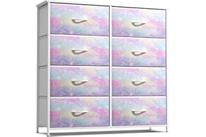 Sorbus Kids Dresser with 8 Drawers - Storage Chest Organizer Unit Nightstand - Steel Frame, Wood Top, Tie-Dye Fabric Bins for Clothes - Wide Furniture for Bedroom, Hallway, Nursery, Closet, Apartment