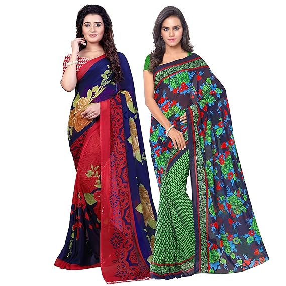 Women's Georgette with Blouse Piece Sarees (Combo_1107_1_1336_Multicoloured_OS)