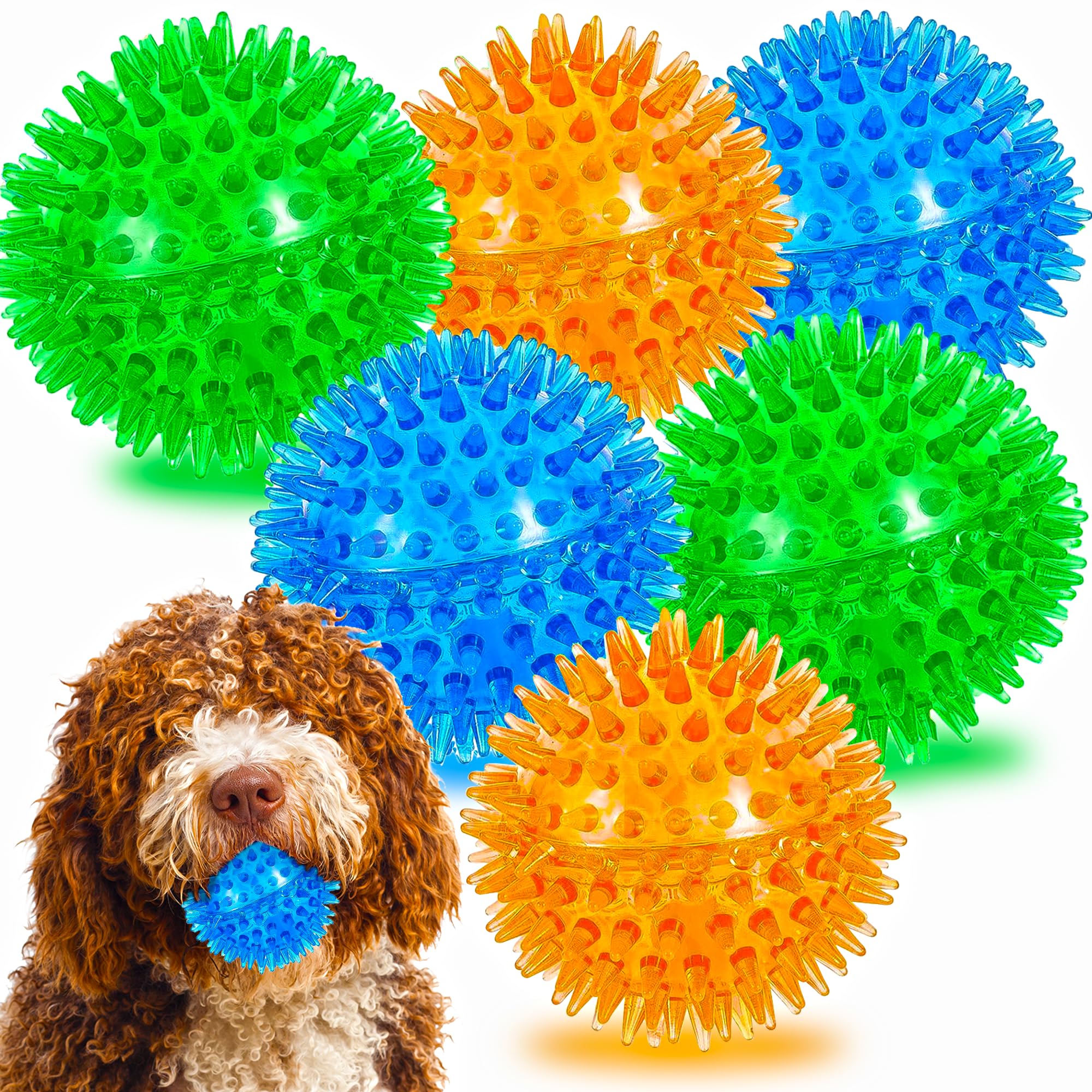 Ousiya 6-PACK Dog Squeaky Balls, Spiky Dog Balls with Squeaker, Squeaky Dog Toys Ball, High Bounce Rubber Spike Small Dog Balls for Puppy Teething, Small and Medium Aggressive Chewers Chew Toys Ball