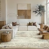 PureCozy 5x7 Area Rug Washable Beige Brown Abstract Living Room Carpet Non Slip Modern Neutral Soft Low Pile Contemporary Aes