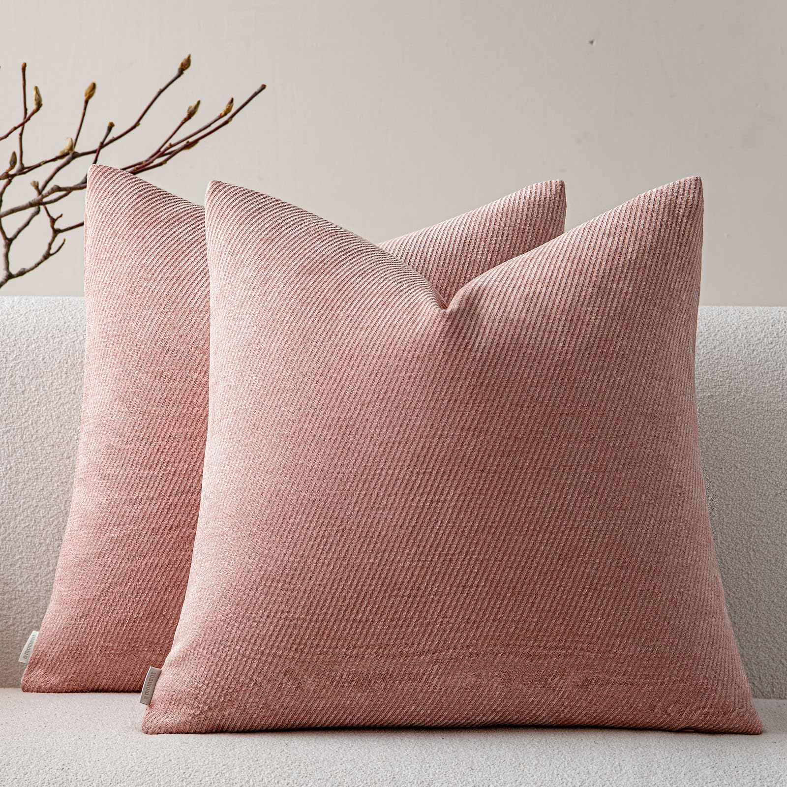 Photo 1 of a moment Pack of 2 Decorative Chenille Throw Pillow Covers with Twill Cushion Covers for Sofa Living Room Couch Bed 20x20 Inch Blush Pink