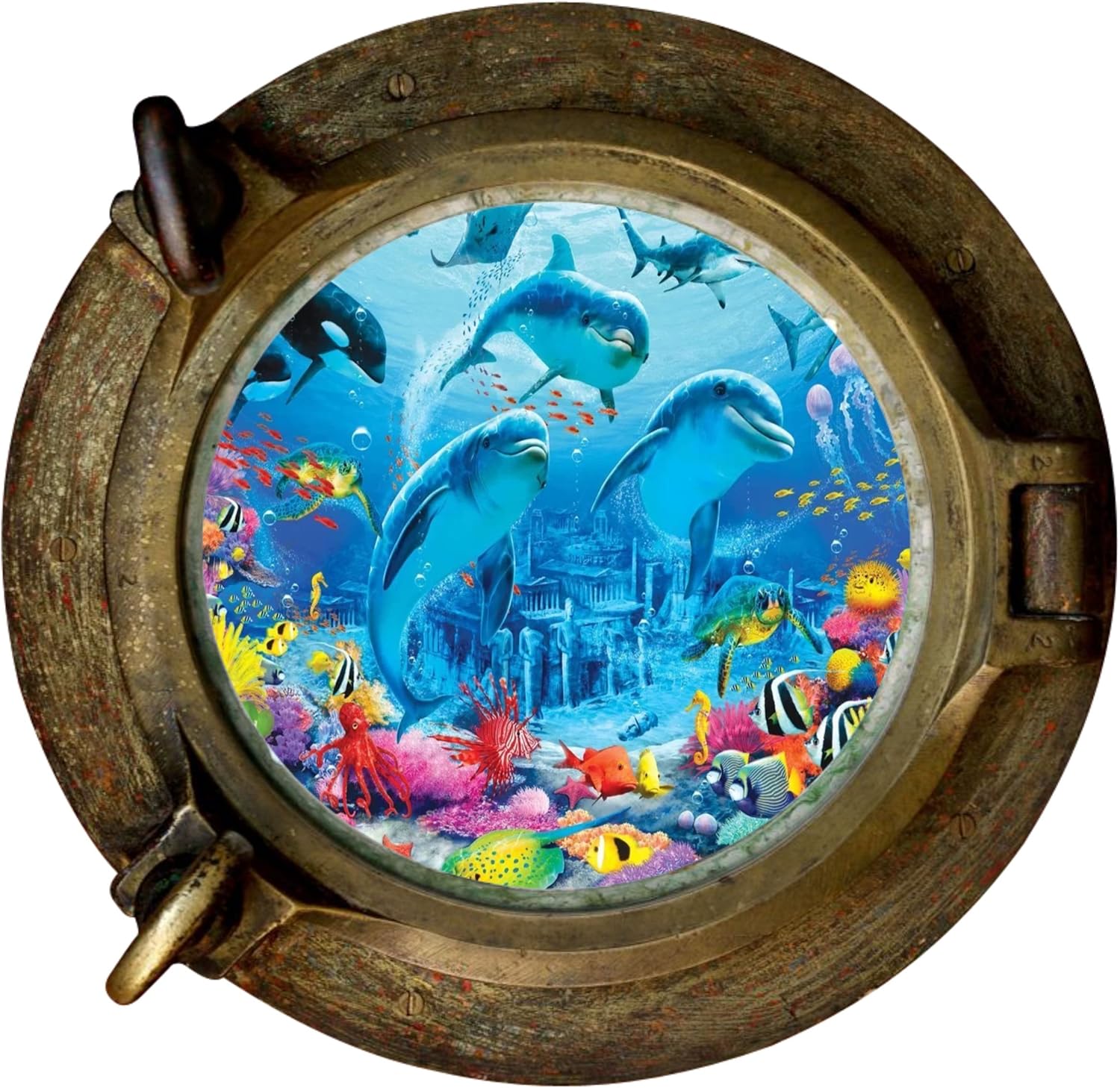 Chicbanners V103 Sticker Mural 3D Hublot Dauphins sous l'eau 750 mm x