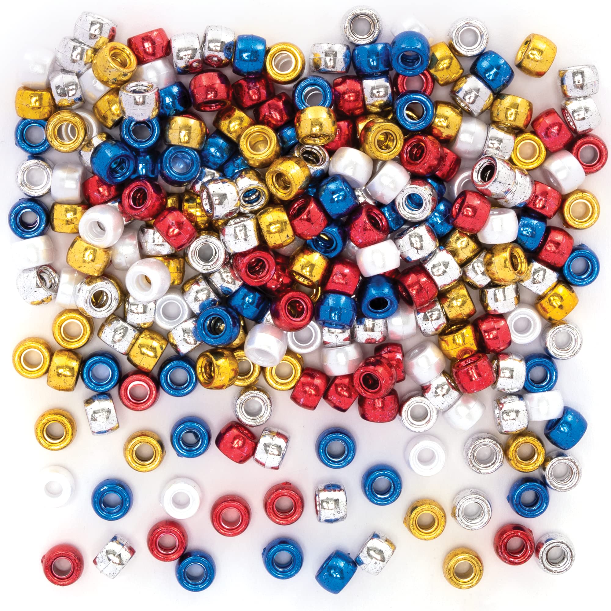 Baker Ross PJ102 Red White and Blue Metallic Pony Beads - Pack of 400, Craft Supplies, Jewellery Making for Kids