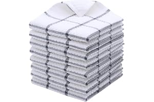 HFGBLG Cotton Dish Towels for Kitchen Wash Cloths Terry Dish Cloths, Set of 8, Light and Soft Cleaning Rags Kitchen Hand Towels, 12 Inch x 12 Inch (Grey Plaid)