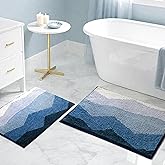Sunlit 2 Pieces Bathroom Rugs Set, Ombre Blue Bathroom Rugs Non-Slip Absorbent Soft Bath Mat Set, Floor Mats Dry Fast Machine Washable (20"x30"&17"x24")