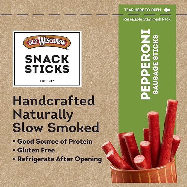 OLD WISCONSIN SNACK STICKS, PEPPERONI, 6-OUNCE PACKAGE