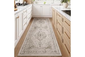 PureCozy Runner Rug 3x10 Vintage Hallway Area Rug Kitchen Indoor Bedroom Rug Taupe Medallion Washable Living Room Carpet Retro Accent Throw Rug Distressed Rug for Office Dining Room Bathroom