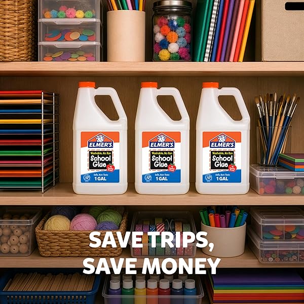 ELMER’S WHITE LIQUID SCHOOL GLUE, 1 GALLON, SAFE, WASHABLE, 1 COUNT, – #1 TEACHER BRAND, BULK ARTS & CRAFTS, PROJECTS, CLASSROOM SUPPLIES, GREAT FOR MAKING SLIME