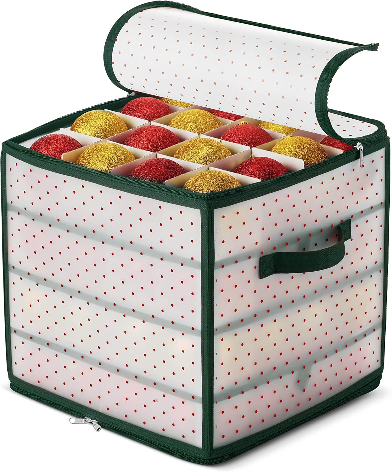 Holiday Décor Storage - ZOBER Plastic Christmas Ornament Storage Box with 2-Sided Dual-Zipper Closure - Keeps 64 Holiday Ornaments, Xmas Decorations Accessories, 3