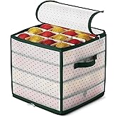 ZOBER Christmas Ornament Storage Box Plastic - Stores 64 3" Ornaments with Individual Trays - Ornament Organizer Storage Box, Durable Christmas Containers Holder - Green