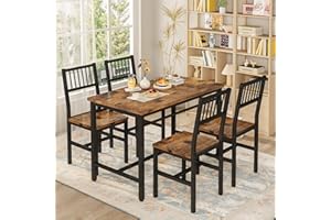 AWQM 47.2 Inch Dining Table Set for 4,Industrial Table with 4 Curved Chairs Set,5-Piece Rectangular Kitchen Table Set for Dining Room,Breakfast Nook,Small Space,Rustic Brown