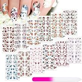 Maitys 168 Pcs 12 Sheets Full Wraps Nail Polish Stickers, Bright Style | Flower Print Self-adhesive Nail Decal Strips with File, Manicure Kits Colorful Flower Full Cover, for Women DIY Decoration