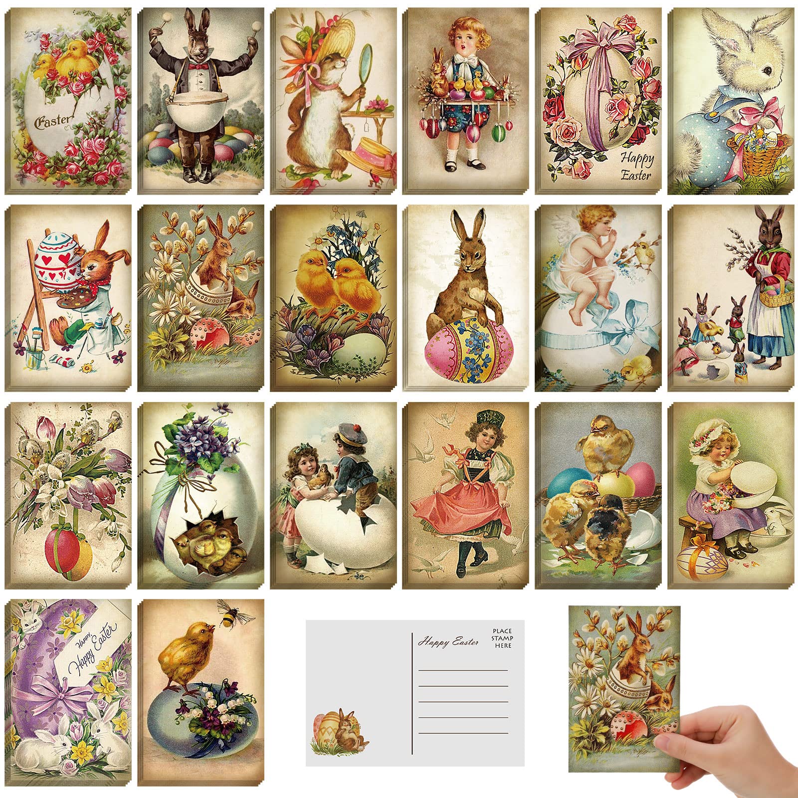 Photo 1 of Nuanchu 80 Pcs Vintage Easter Cards Bulk Retro Postcards 4 x 6'' Bunny Greeting Cards Easter Egg Postcards Assorted Blank for School Office Home Business Gift Party Supplies