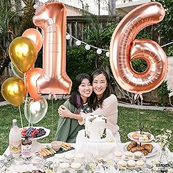 KatchOn, Rose Gold 16 Balloon Numbers - 40 Inch