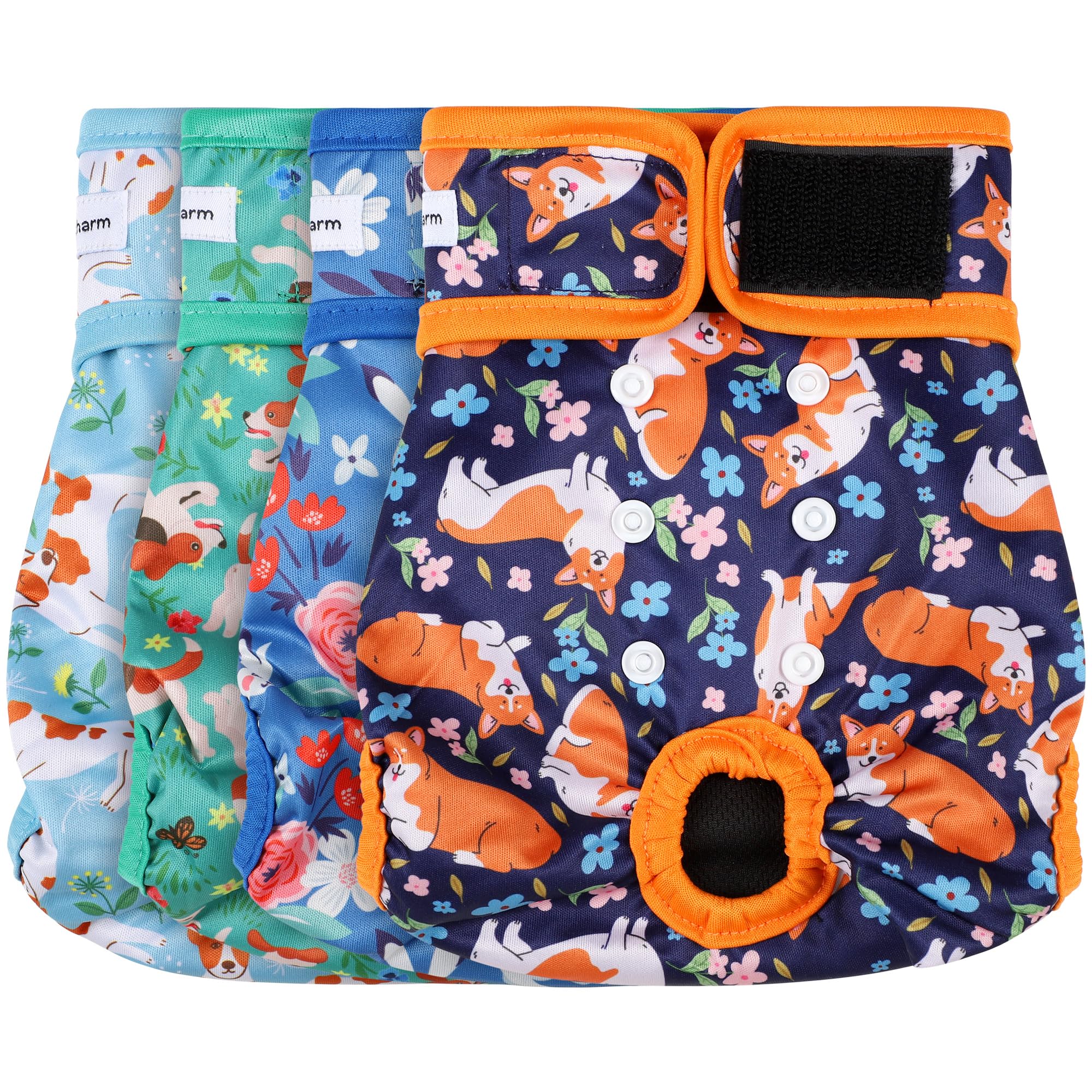 Photo 1 of Barklincharm 4 Pack Reusable Female Dog Diaper, Highly Absorbent Doggie Diapers for Female Dogs, Dog Diaper Small, Flowers & Dogs