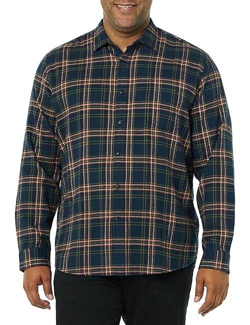 Amazon Essentials Men's Long-Sleeve Flannel Shirt (Available in Big & Tall), Dark Navy Plaid, X-Large