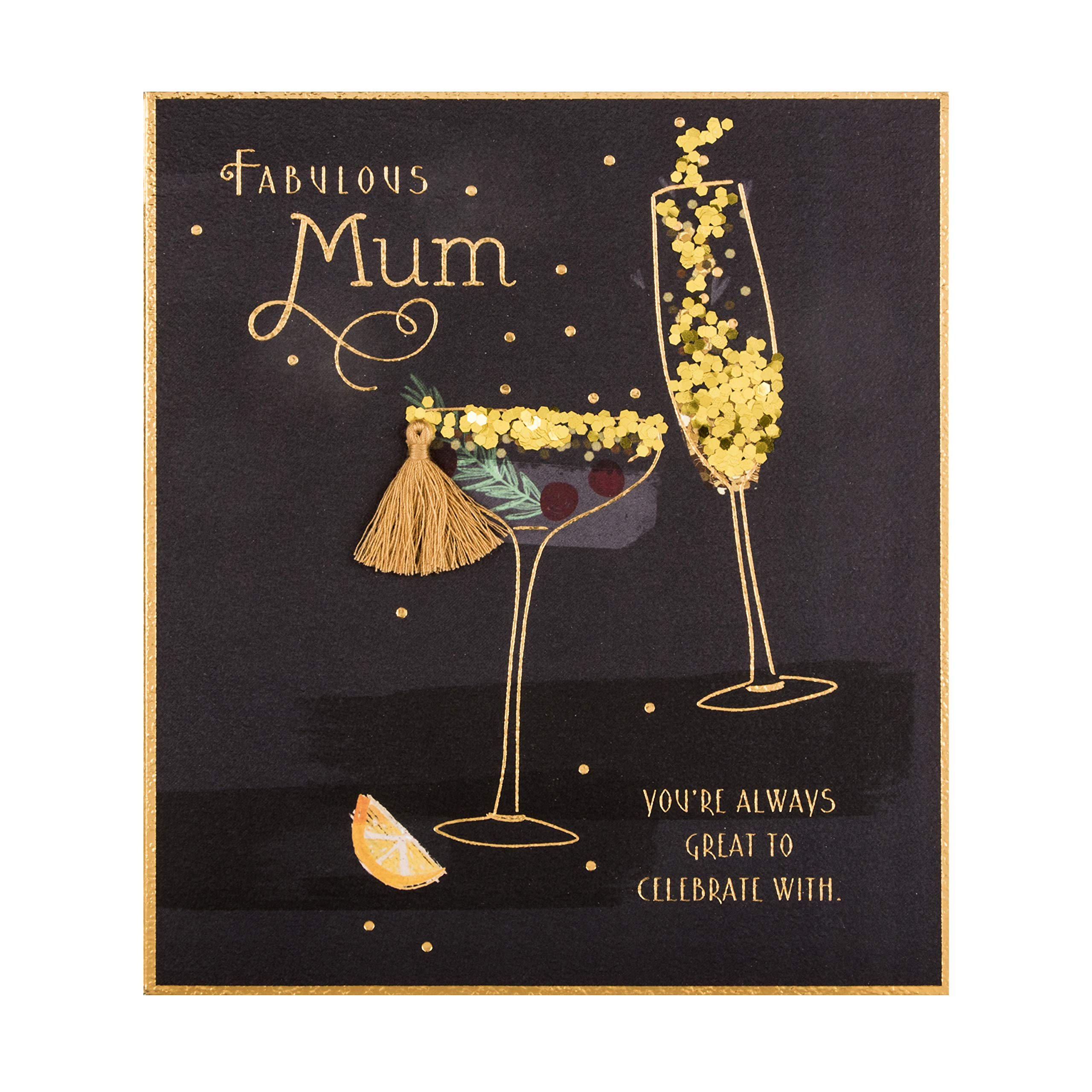 Hallmark Christmas Card for Mum - Contemporary Cocktail Design with Tassel Attachment
