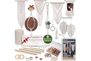 MIGO Creates DIY Macrame Kit for Beginners with 9 Macrame Projects Ebook, 115 Pcs Macrame Supplies & 220yd Cotton Yarn | Crea