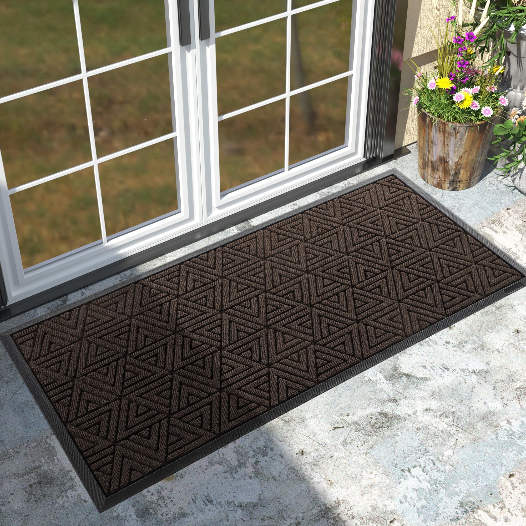 Yimobra Large Door Mat 47x24, All-Weather Waterproof Non-Slip Welcome Matt Outdoor, Heavy Duty Non Slip Doormat for Entryway for Patio and Garage Indoor, Easy Clean, Brown Image