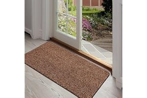 ITSOFT Dirt Trapper Indoor Door Mat & Entrance Rug For Wet Muddy Shoes and Pet Paws, Non-Slip Machine Washable, Shoe Scraper, Absorbent Welcome Dog Mat for Front Door, Entry Way (30x18, Brown & Camel)
