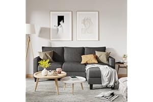 YESHOMY Convertible Sectional 3 L-Shaped Couch Soft Seat with Modern Linen Fabric, Small Space Sofas for Living Room, Apartment and Office, 70'', Charcoal