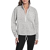 DKNY womens With Outline Embroidery Half Zip Pullover Sweater Fleece Sweatshirt