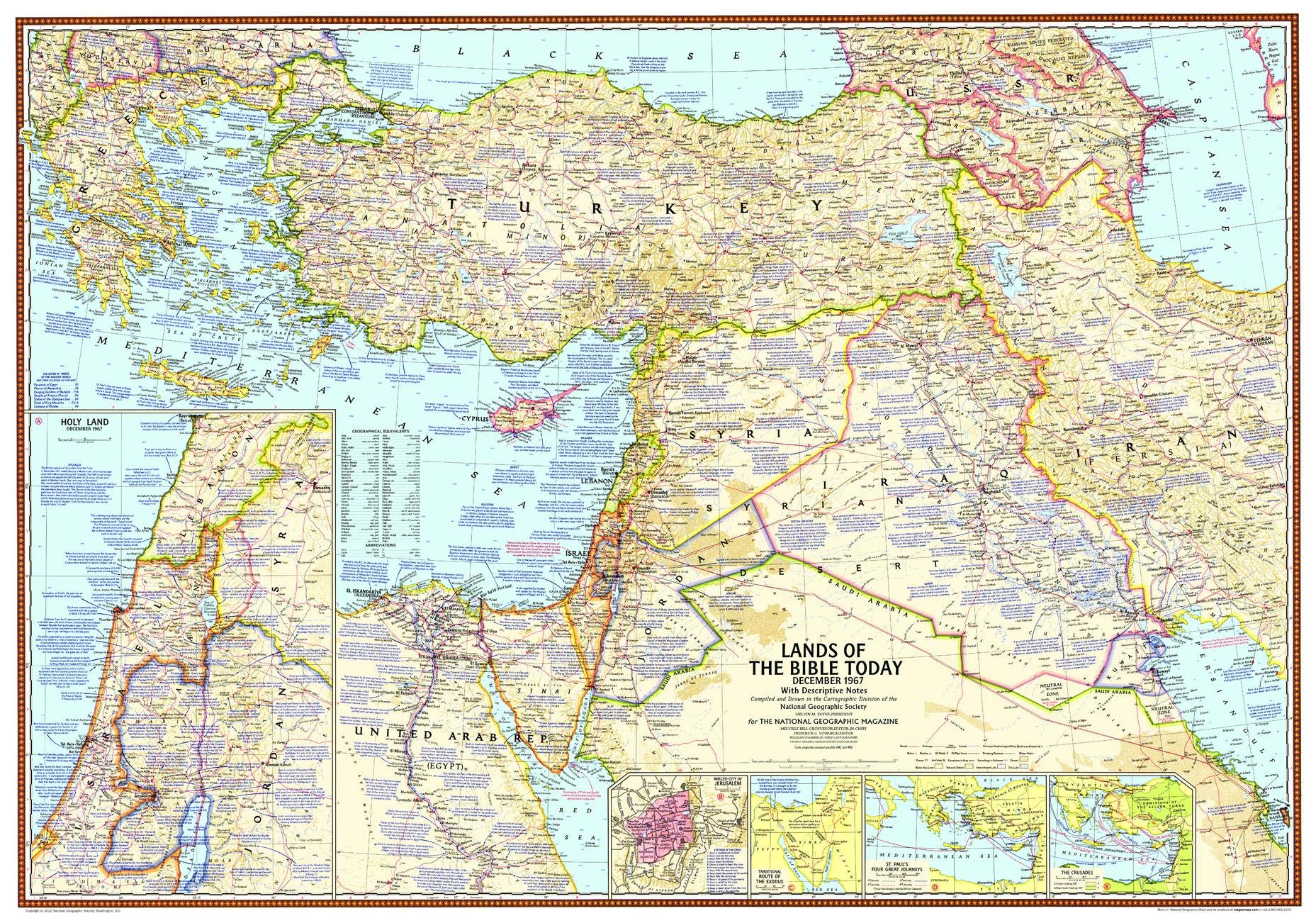 National Geographic: Lands of the Bible 1967 Map - Historic Wall Map Series - 38.75 x 27.25 inches - Art Quality Print