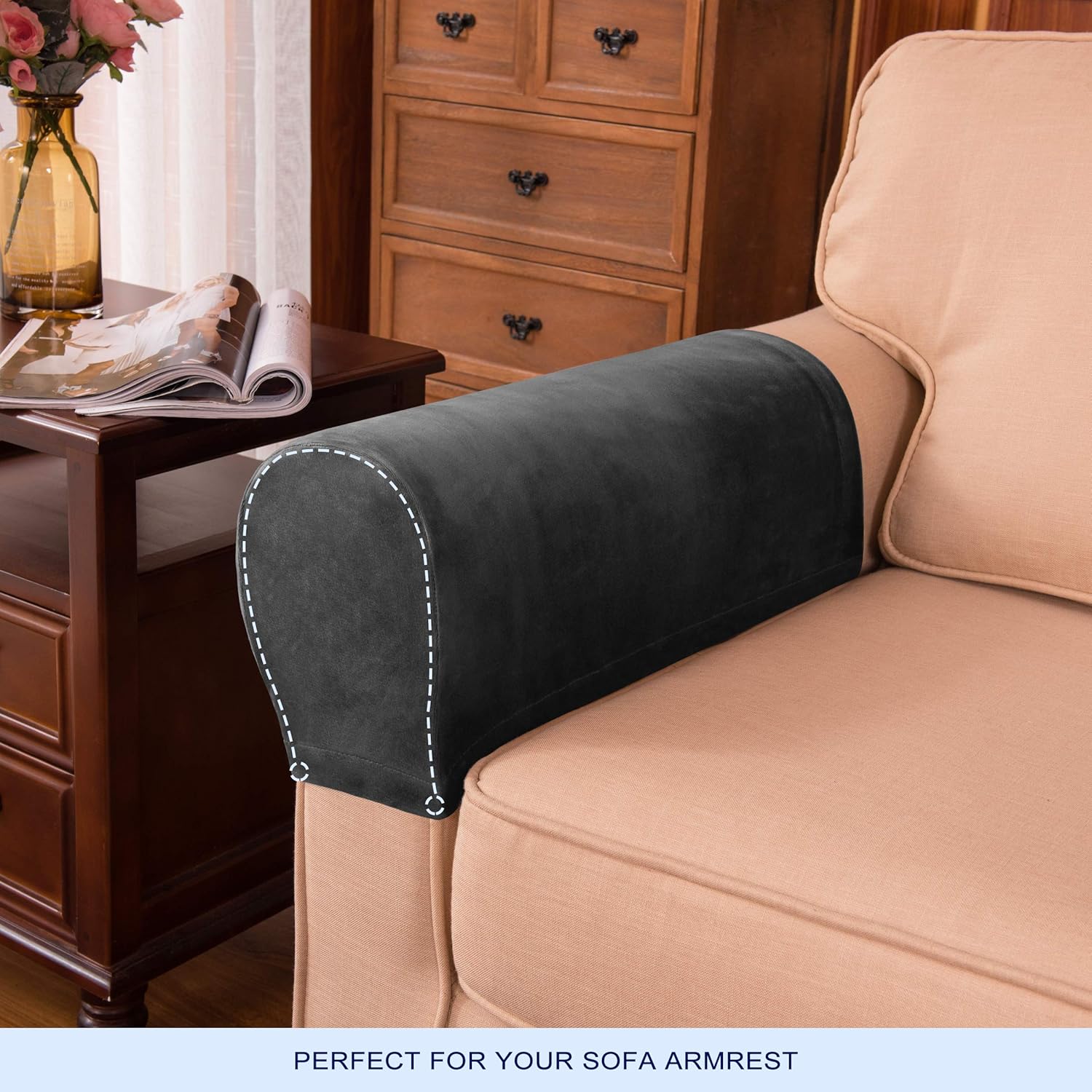 subrtex Spandex Stretch Velvet Armrest Covers Anti-Slip Furniture Protector Armchair Slipcovers for Sofa with Free Fixing Tools Twist Pins: Kitchen & Dining