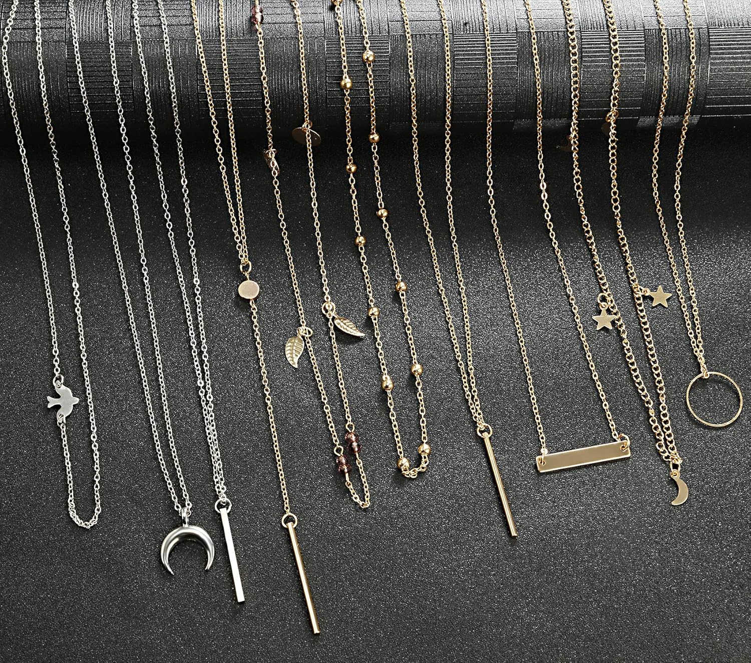 20 PCS Multiple DIY Layered Choker Necklace for Women with Sexy Coin Moon Star Multilayer Choker Chain Y Necklaces Set Adjustable Gold Silver Bar Pendant Y Necklace for Teens Girls Women (20 PCS): Clothing