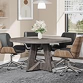 Tribesigns 47-Inch Round Conference Table for 4-6 People, Wooden Meeting Room Table with Thicken Tabletop and Wood Base (Grey