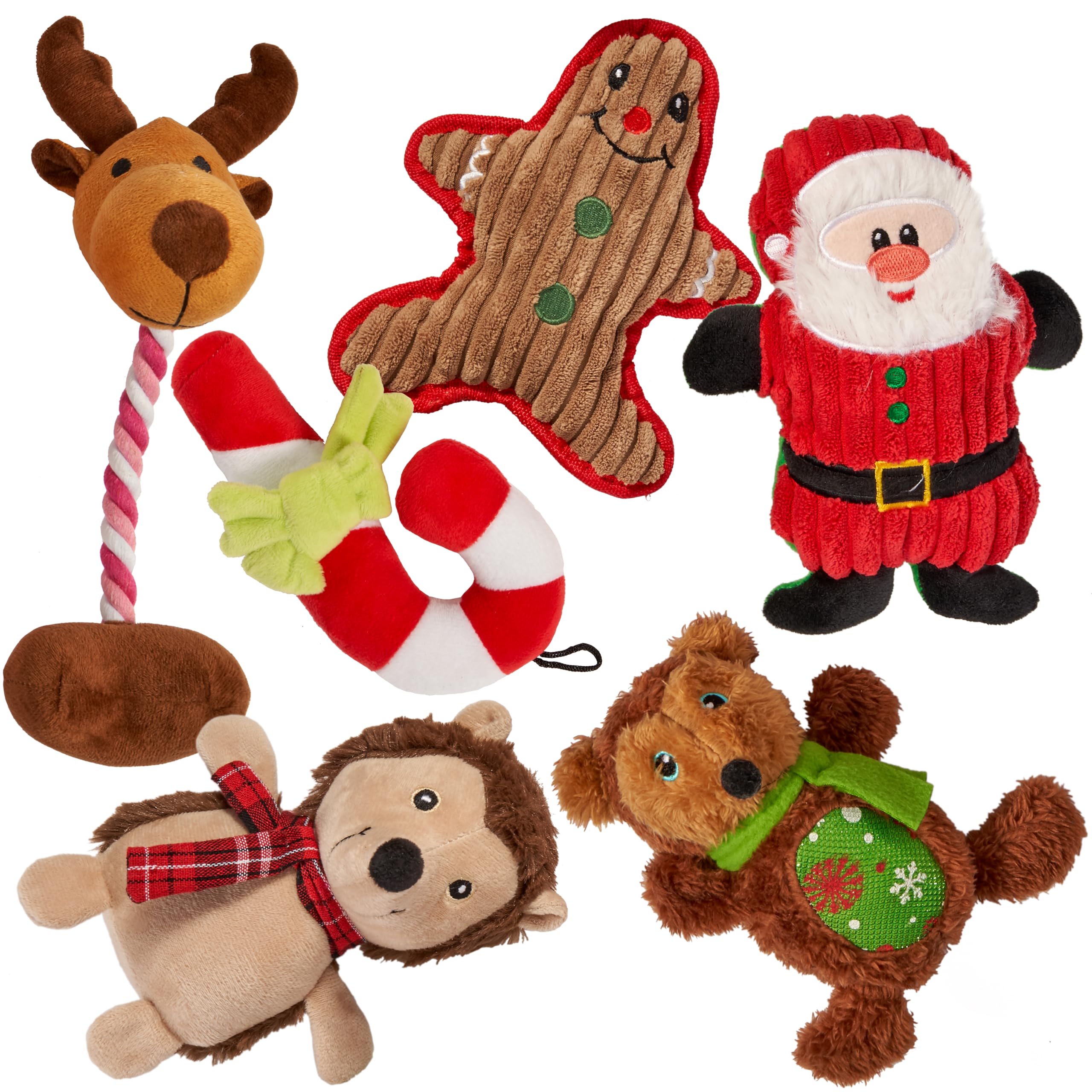THE TWIDDLERS - 6 Christmas Squeaky Washable Plush Toys for Pets, Dog, Assorted Xmas Designs and Sizes That Your Pets Will Love, Xmas Dog Toys