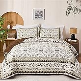 DJY King Size Quilt Sets, Brown Floral Quilt Set King 3 Pieces Boho Bedspread Coverlet Set with 2 Pillowcases Soft Lightweight Microfiber Bedding for All Season (104"x90")