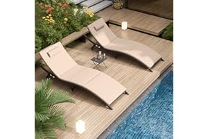Delnavik Patio Chaise Lounge Set 3 Pieces Outdoor Lounge Chair Outdoor Wicker Lounge Chairs with Table Folding Chaise Lounger for Poolside Backyard Porch, Sand