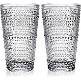 GYRUT 16oz Hobnail Highball Glasses[Set of 4] - Tall Water Glass Cup Glassware Set Fits New Home of Newlyweds, Dishwasher Safe, Stackable Design
