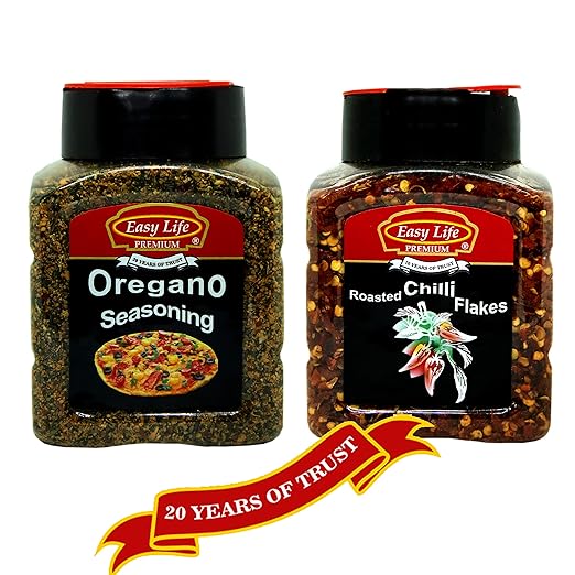 Easy Life Chefs Combo of Oregano Seasoning 250g and Roasted Chilli Flakes 200g (Pizza Chefs First Choice for Their Pantry!)