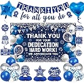 Vlipoeasn Blue Silver We Appreciate You Banner Decorations for Women Men | Thank You for All You Do Backdrop Banner Honeycomb Centerpieces, Office Staff Teachers Professors Doctor Nurses Appreciation