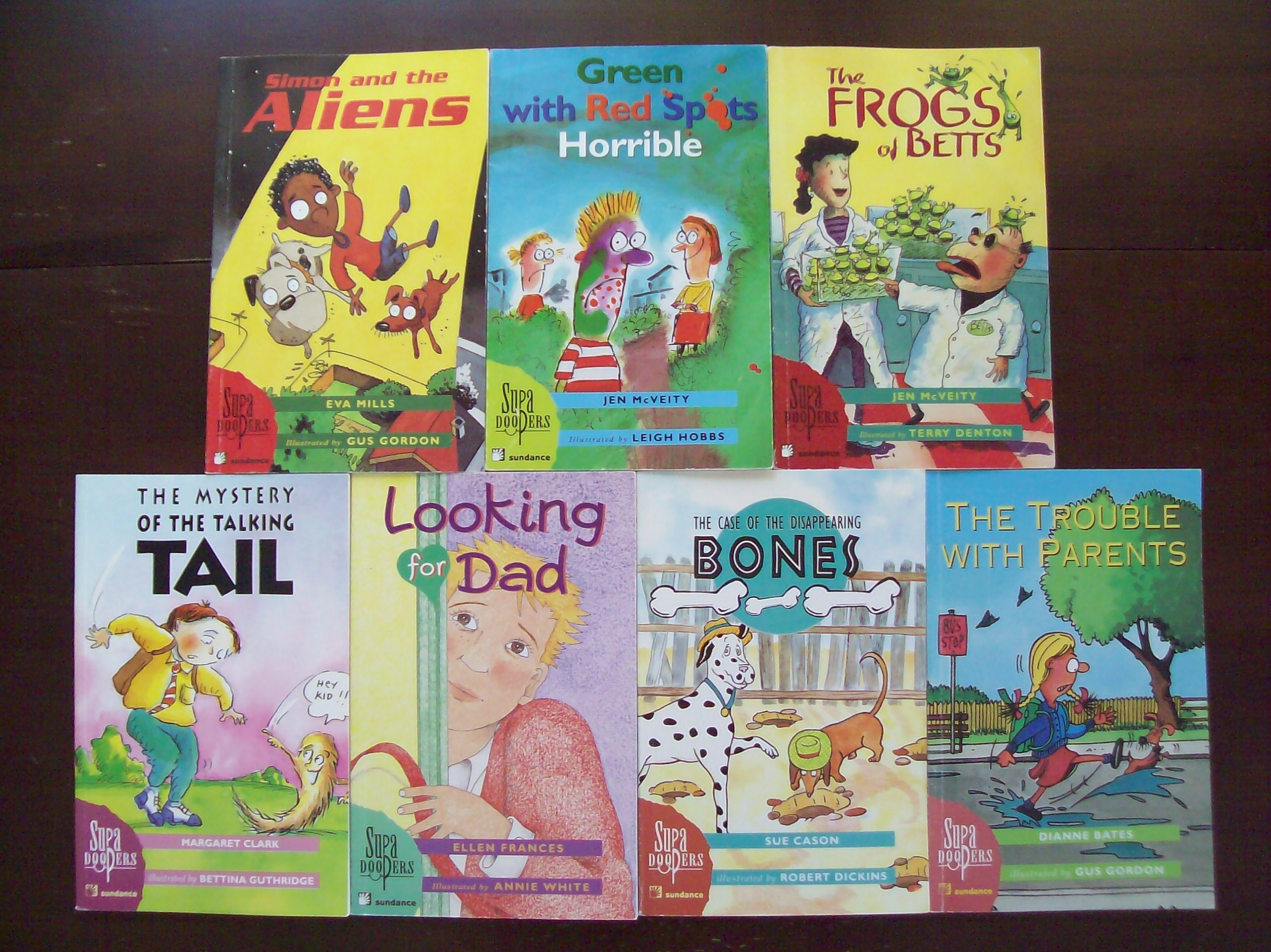 Supa Doopers Set Of 7 Children Chapter Books The Frogs Of Betts Green With Red Spots Horrible Simon And The Aliens The Trouble With Parents The Case Of The Disappearing Bones The Mystery Of The Talking Tail Looking