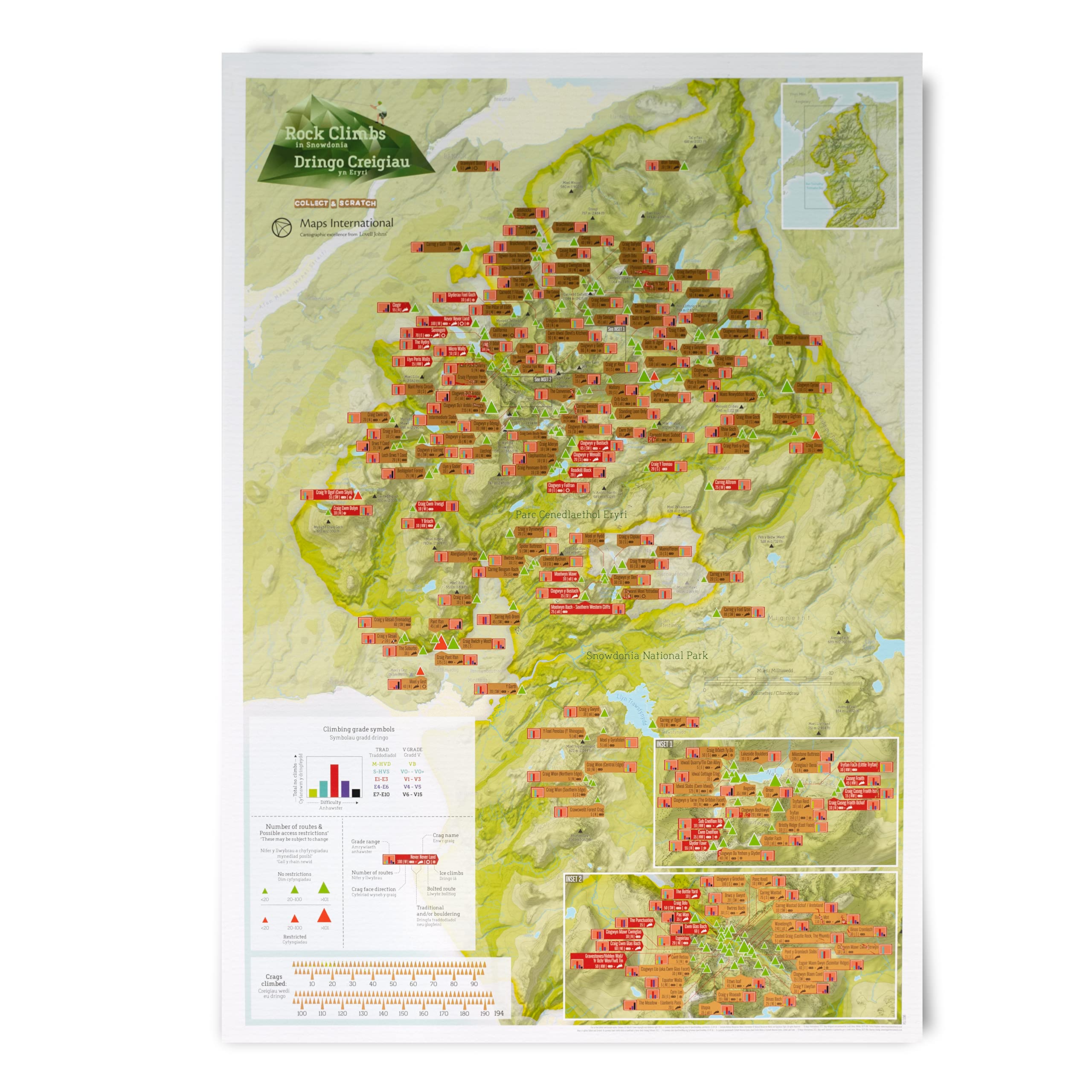 Maps International - Scratch Off Snowdonian Climbs Print – Scrambling Walking Gift Poster Wales - 42 (h) x 59.4 (w) cm
