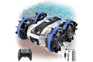 ALPHAREV Amphibious RC Car for Kids - 2.4GHz Remote Control Boat Waterproof RC Monster Truck Stunt Car 4WD Remote Control Vehicle Teens Boy Girl Adult Gift All-Terrain Water Beach Pool Blue Toy A206