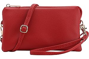 B BRENTANO Vegan Leather Multi-Pocket Crossbody Purse/Clutch with Card Slots, Removable Wristlet & Adjustable Shoulder Strap