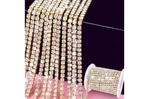 Blinginbox Rhinestones Chain 10 Yards SS16/4mm Crystal Glass Sew On Rhinestones Cup Chain with Gold Bottom Sew On Trim (ss16-4mm, Crystal-Gold Bottom)