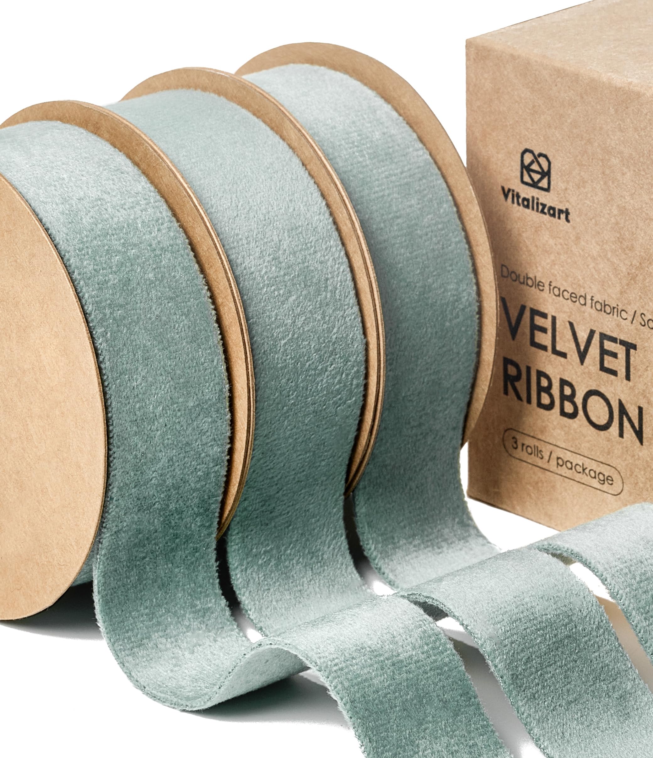 Photo 1 of Vitalizart Dusty Green Velvet Ribbon Set 1 Inch Double Faced for Christmas Ornaments Gift Wrapping 15 Yards Wreath Decoration Bows Making Holiday Crafts