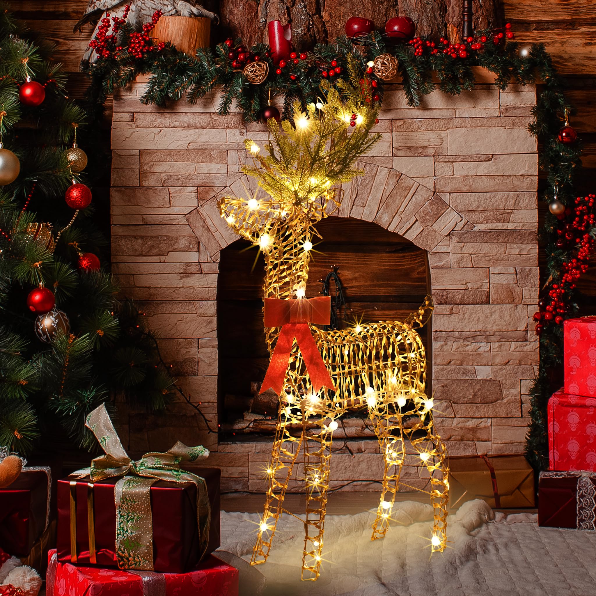 View 1 of 4FT Christmas Reindeer Outdoor ?47.2" H Reindeer Decoration?Light Up 3D Rattan Standing Christmas Deer with 70 Warm Led Lights for Xmas Outdoor Indoor Holiday Yard Garden Decoration