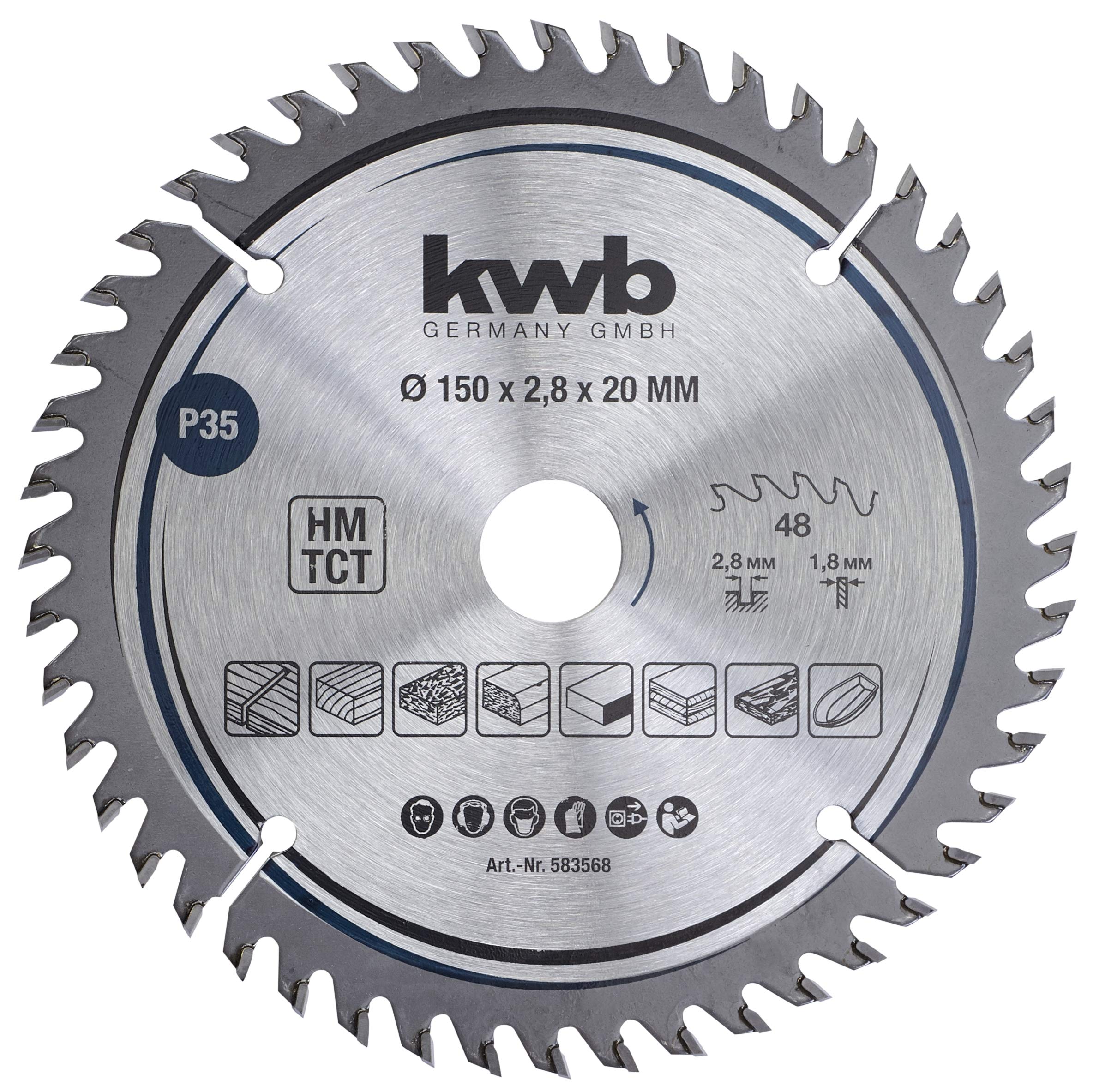 kwb 583568 Precision Carpenter Circular Saw Blade, Wood/Hardwood Saw Blade, 150 x 20 mm fine cuts, high Number, 48 Teeth Z-48