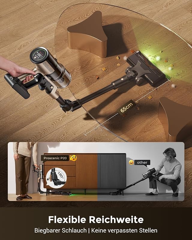 P20+ Staubsauger mit Wischfunktion, 70 KPa 70 Mins 680W Akku Staubsauger Kabellos mit Selbststehend Wandladestation Anti-Tangle 6 Schichten Filter 1,5L, für Teppiche Haustierhaare