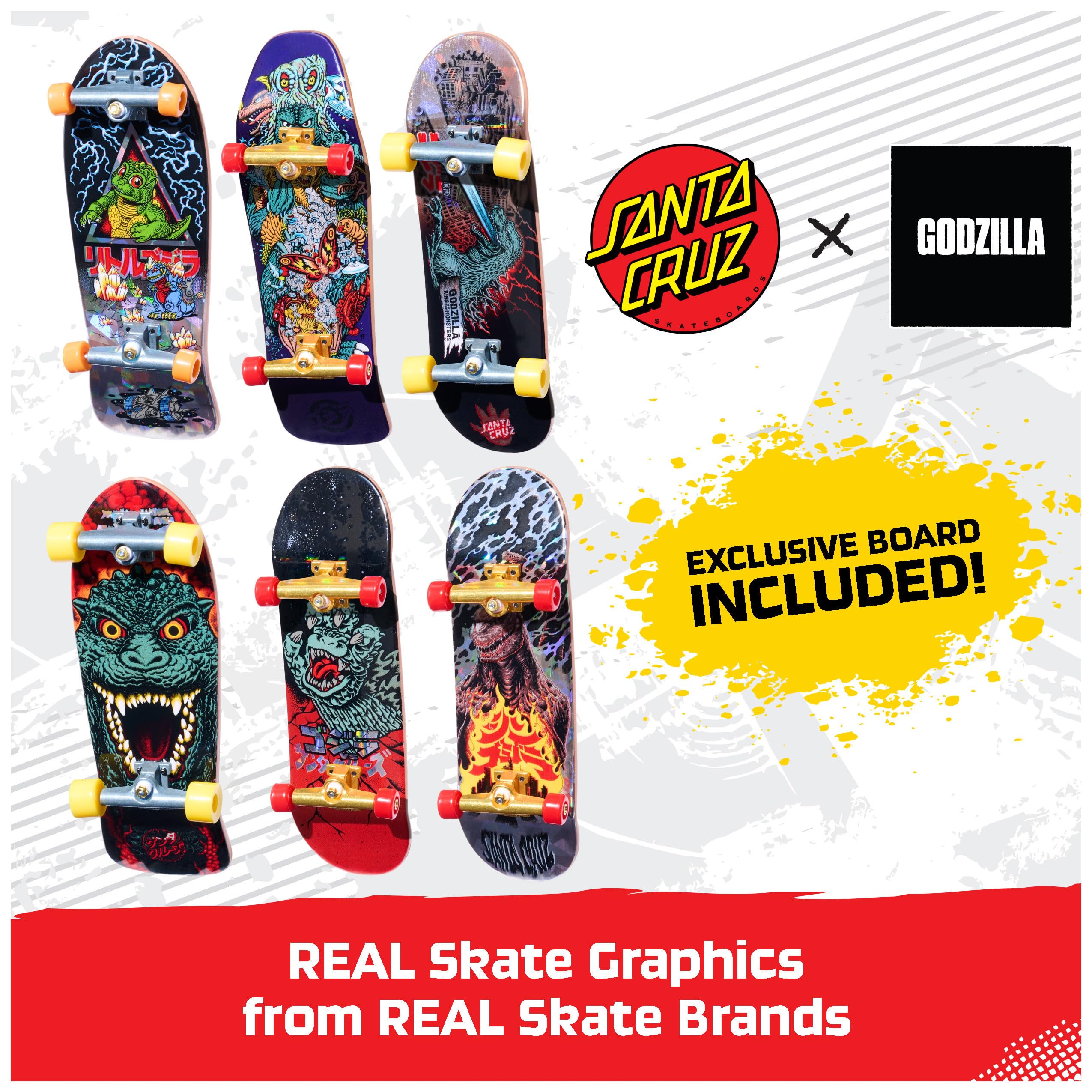 TECH DECK Godzilla Sk8shop Fingerboard Bonus Pack, Collectible and Customizable Mini Skateboards, Kids Toys for Ages 6 and up