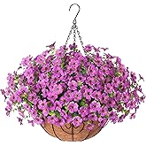 HyeFlora Artificial Fake Hanging Plants Flowers Basket for Outdoor Outside Porch Spring Decoration, Faux Silk Purple Daisy Realistic UV Resistant in Planter for Home Patio Balcony Garden Yard